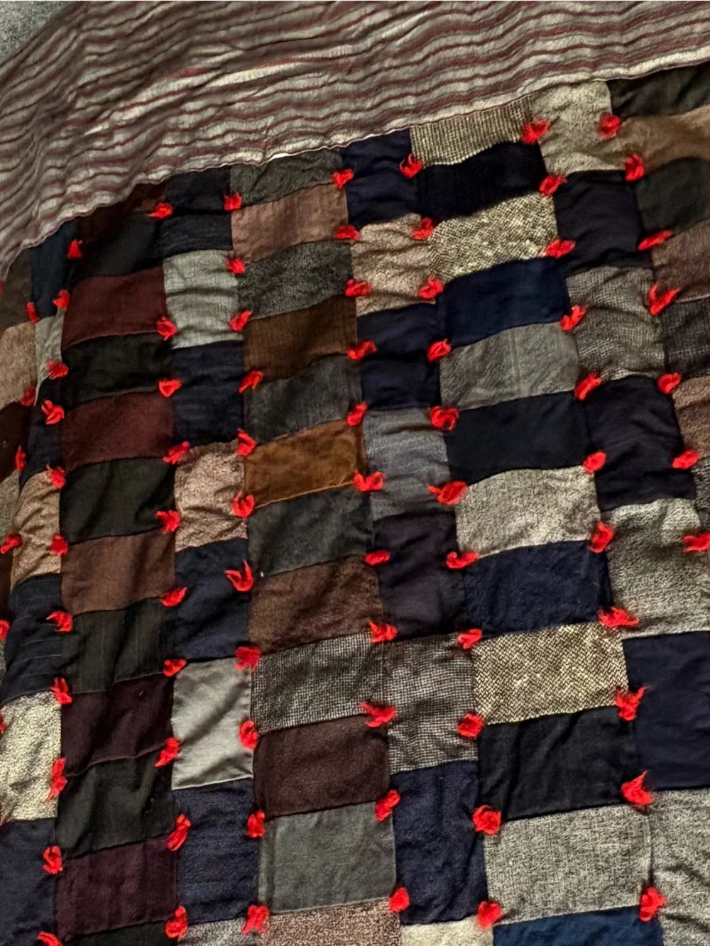 Patchwork Quilted Throw Heavy Wool Made From Men Suits Vintage Classic